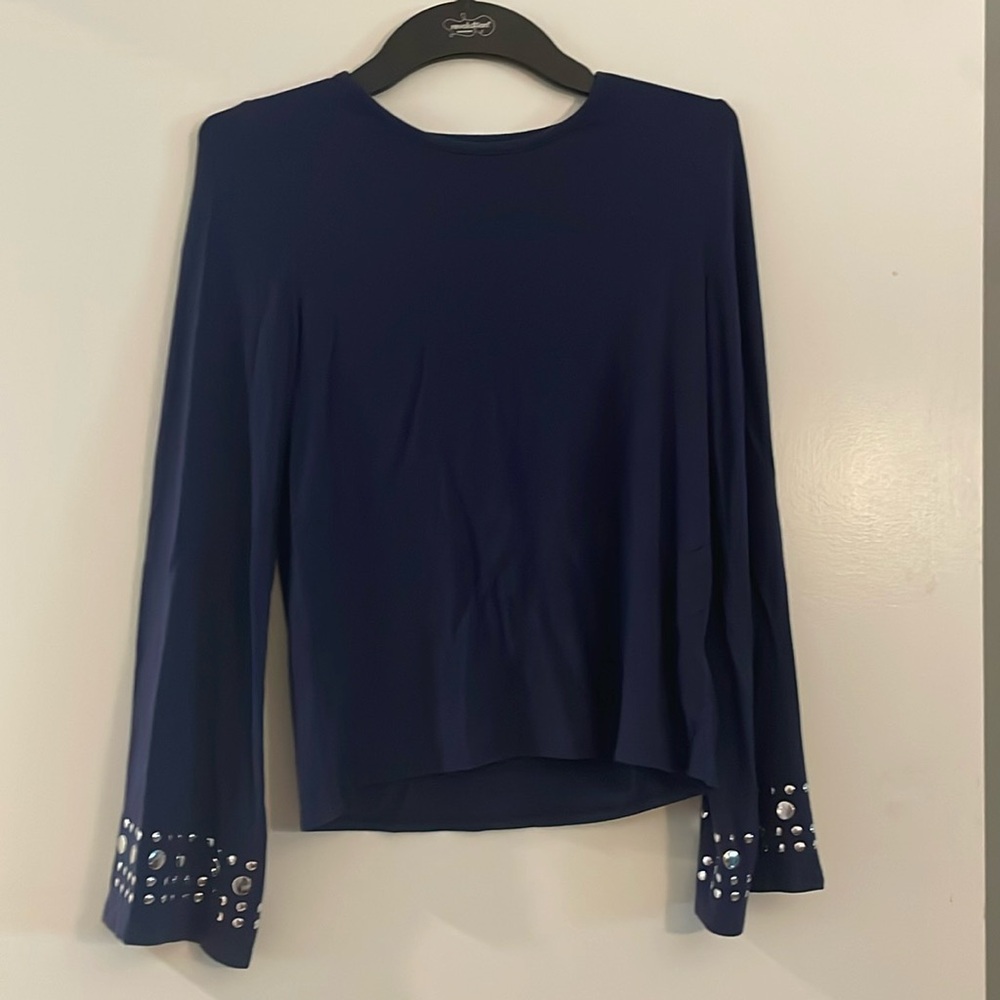 Youth XL/14 dark blue  blouse with metal circles on the sleeves